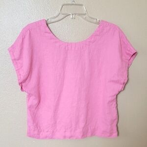 Madewell Womens Pink Boxy 100% Linen Square Back Crew Neck Top